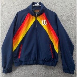 Wilson Jacket Womens Medium Blue Windbreaker Rainbow 1/4 Zip Pullover